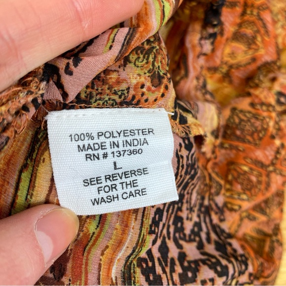 Live 4 Truth Orange Brown Mixed Pattern Peasant Top Balloon Sleeves Peplum Waist - Picture 6 of 6